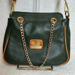 Valentina Dark Green Leather Shoulder Bag with Chain